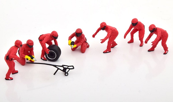 Ferrari Pit Crew Set 2 7 Figures with accessories with decals
