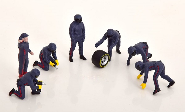 Модель 1:43 FIGURES F1 Set 2 2022 - Diorama Pit-stop Set 7 X Meccanici - Mechanics - With Decals, Matt Blue Red
