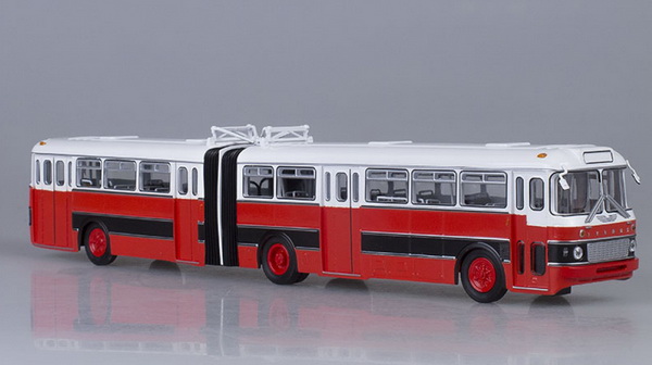 Модель 1:43 Ikarus 180 City Bus Articulated / Икарус 180 автобус городской сочленённый - красный/черный/белый (Болгария)