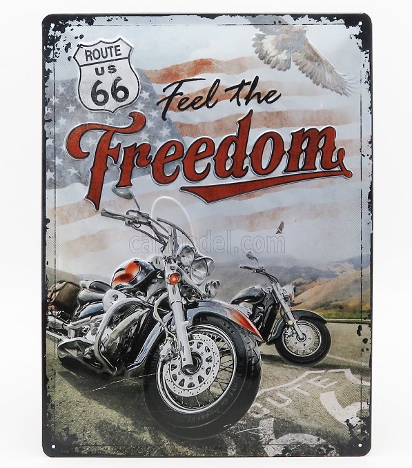 3D Metal Plate - Route 66 Feel the Freedom (Largh.Width cm.30 X Alt.Height cm.40)
