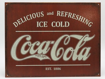 Модель 1:1 Metal Plate - «Coca-Cola» DELICIOUS AND REFRESHING ICE COLD EST 1886 (Largh.Width cm.32 X Alt.Height cm.41)