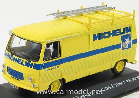 Модель 1:43 Peugeot J7 Van Long - Rallonge «Service Publicite Michelin» - yellow blue