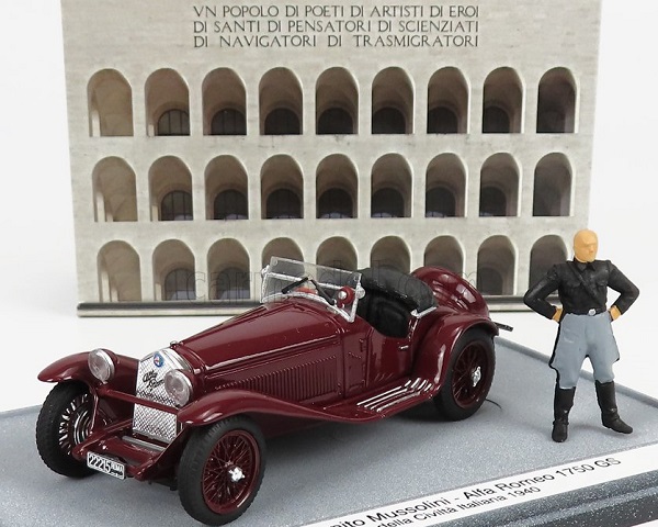 ALFA ROMEO 1750gs Spider With Mussolini Figure - Palazzo Della Civilta' Italiana Roma 1940, Bordeaux AS37C-UPD Модель 1:43