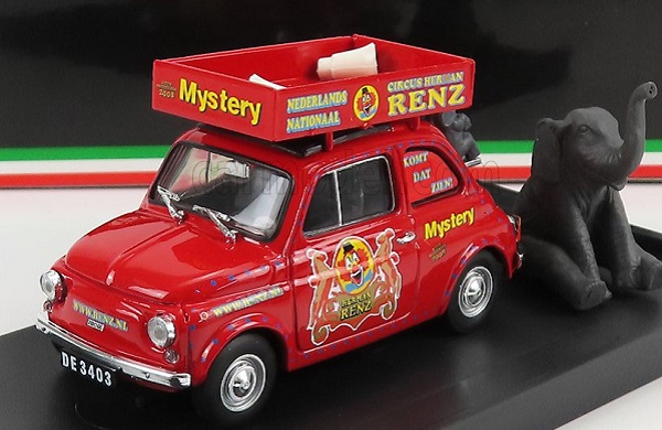 Модель 1:43 FIAT 500r Veicolo Pubblicitario (1972) - Circo Circus Herman Renz Olanda With Two Elefants Figures - Mystery 2008, Red