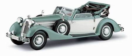 horch 853, open convertible - lime green and beige with textile top on metal frame M-016 Модель 1:24