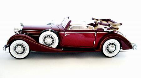 horch 853 open convertible - red/claret red with textile top on metal frame M-016A Модель 1:24