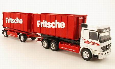 mercedes-benz actros 3-axle with recycling trough and 2-axle trough trailer fritsche 161275 Модель 1:50