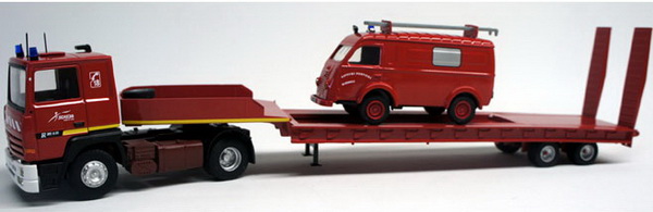 Модель 1:43 Renault R385ti пожарный с п/прицепом-транспортером + Renault 1000kg Sapeurs Pompiers de Marboué