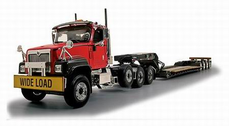 Модель 1:34 International PayStar 3-Axle Tractor with Talbert Lowboy and Fliptail - red/black