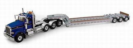 peterbilt 367 tri-axle tractor with bright blue effect tractor and silver lowboy 50-3166 Модель 1:50