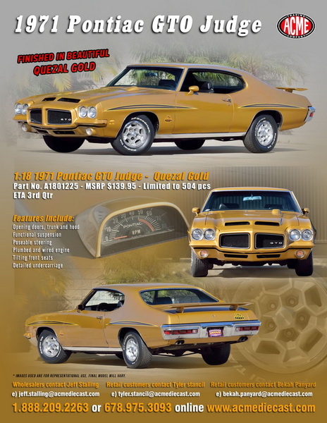 Модель 1:18 Pontiac GTO Judge - 1971 - Quezal Gold