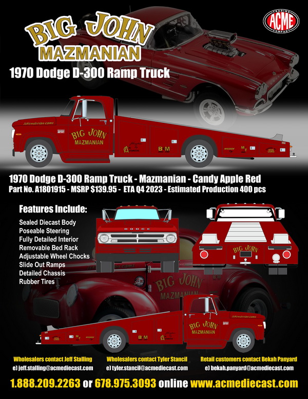 dodge d-300 ramp truck - 1970 - mazmanian A1801915 Модель 1:18