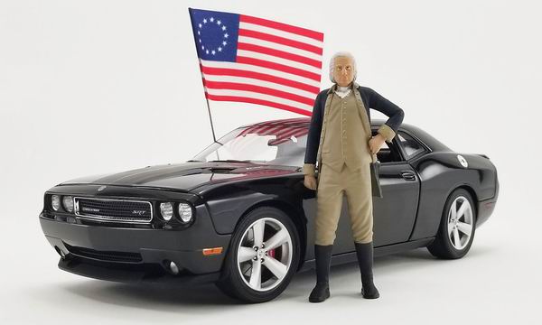 dodge challenger srt8 with george washington figure and us flag - cars and freedom A1806016 Модель 1:18