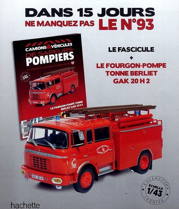 Berliet GAK 20 H 2 Fourgon-pompe Tonne (пожарный) - red M6799-93 Модель 1:43