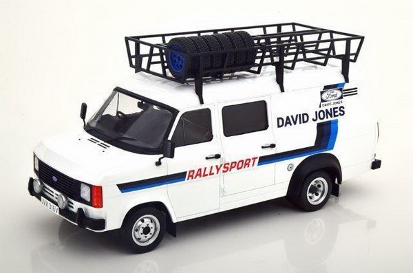 ford transit mkii техничка "david jones rallysport" с багажником и колесами на крыше 1979 18RMC033 Модель 1:18