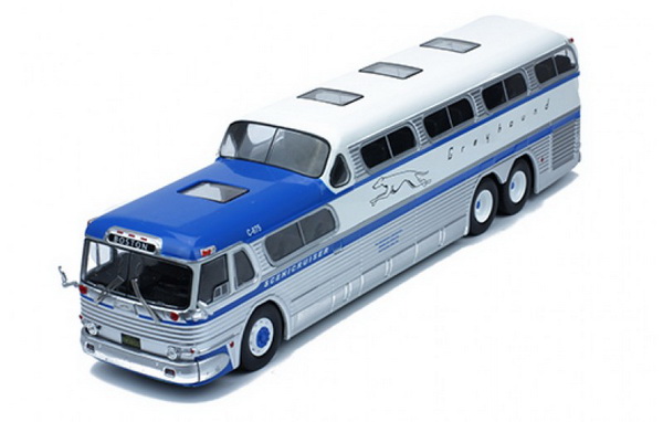 автобус gm pd-4501 "greyhound scenicruiser" 1956 blue/white BUS001 Модель 1:43