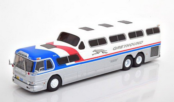 gmc pd-4501 scenicruiser «greyhound» - silver/white/blue/red BUS021 Модель 1:43
