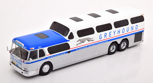 Модель 1:43 GMC PD-4501 Scenicruiser «Greyhound» - silver/white/blue