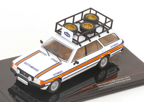 Модель 1:43 Ford Granada Mk II Turnier «Ford Rothmans Rally Team» техничка с багажником и колесами на крыше 1978