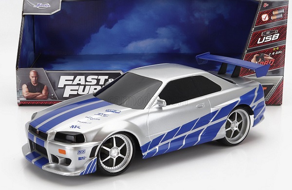 Модель 1:16 NISSAN Brian's Skyline Gt-r (2002) - Paul Walker - Fast & Furious, Silver Blue