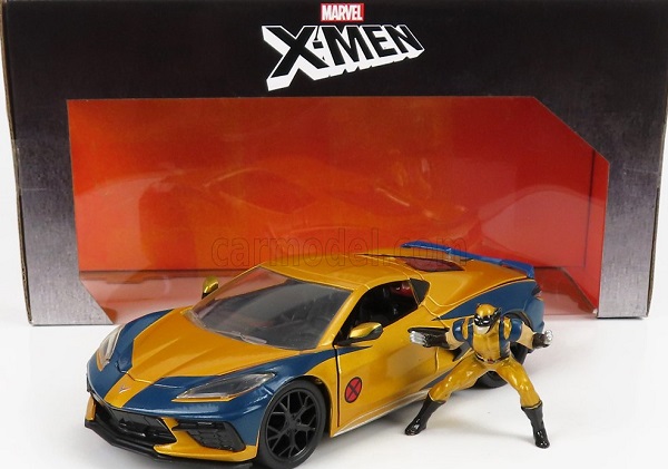 chevrolet corvette 2020 - marvel x-men wolverine, gold blue 253225025-3354 Модель 1:24