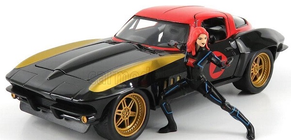 Модель 1:24 CHEVROLET Corvette Coupe With Figure Black Widow 1966, Black Gold Red