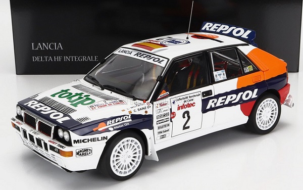 lancia delta hf integrale evoluzione repsol n 2 4th rally tour de corse - 1993 - c.sainz - l.moya, white blue orange 08348J Модель 1:18