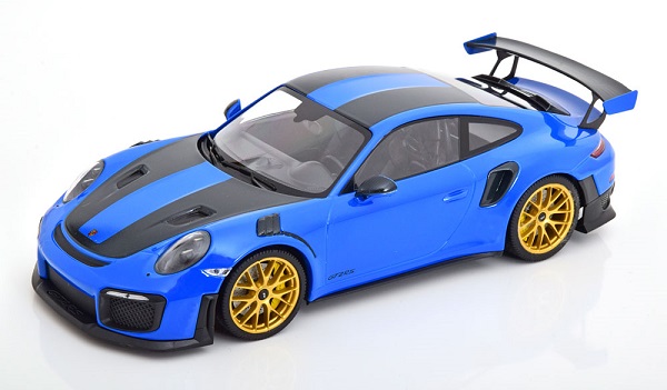 Модель 1:18 Porsche 911 (991/2) GT2 RS Weissach Package mit goldenen Felgen 2018 blue/black Limited Edition 111 pcs.