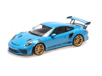 Модель 1:18 Porsche 911 GT3RS (991.2) - 2019 - BLUE W/ WEISSACH PACKAGE W/ GOLDEN MAGNESIUM WHEELS