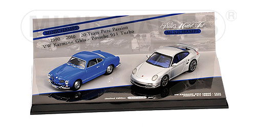 SET 20 YEARS Porsche 911 SILVER & KARMAN Ghia BLUE 402902010 Модель 1:43