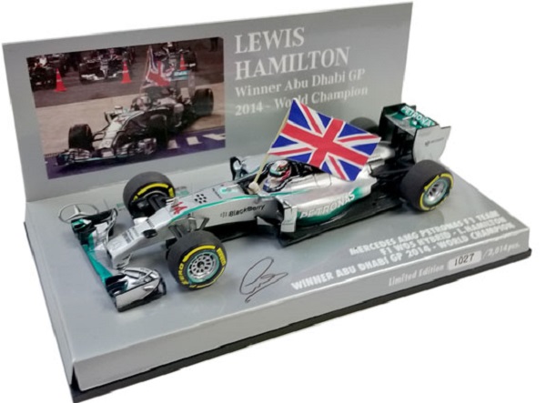 Модель 1:43 Mercedes W05 AMG №44 Winner GP Abu Dhabi World Champion (Lewis Hamilton with Flag) (L.E.2014pcs)