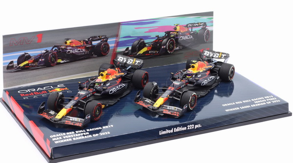 Модель 1:43 Набор Red Bull RB19 2023 N1 World Champion Winner Bahrain GP Verstappen + N11 Winner Saudi Arabia GP Perez (L.e. 222 pcs.)