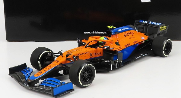 Модель 1:18 McLaren F1 Mcl35l Mercedes M12 Eq Power+ Team Mclaren №4 2nd Italy GP 2021 Lando Norris, Orange Light Blue
