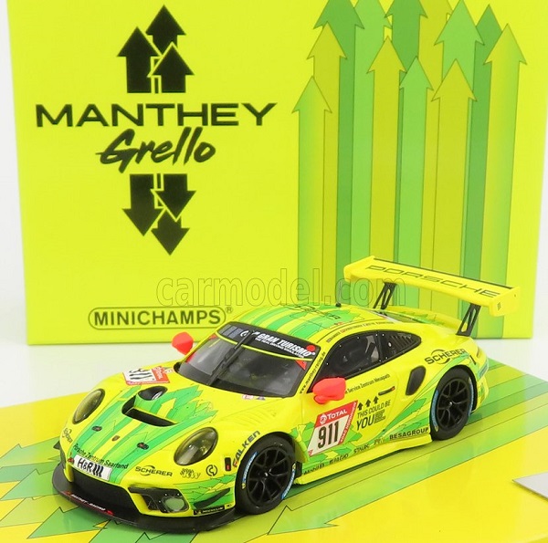 porsche 911 991-2 gt3 r team manthey racing n 911 2nd 24h nurburgring 2019 e.bamber - m.christensen - k.estre, yellow green MG-M-911-19-431 Модель 1:43