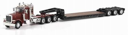 peterbilt 389 daycab in red with trail-king tri-axle lowboy trailer ns61101 Модель 1:50