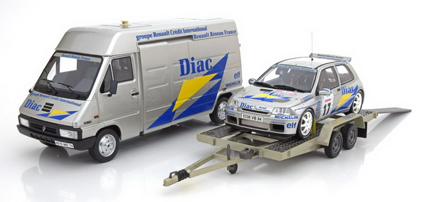 Модель 1:18 Renault «Set Rallye Monte-Carlo» Master Van + Trailer + Clio Maxi «Diac» №15 (Jean «Jeannot» Ragnotti - Pierre Thimonier)