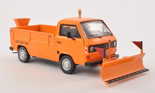 Модель 1:43 Volkswagen T3-a PickUp «Winter Service» (снегоуборочный) - orange