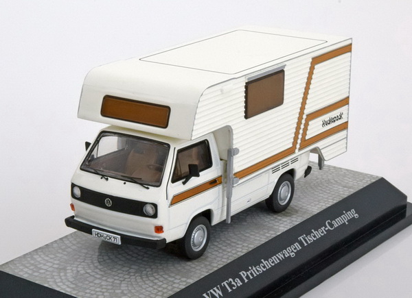 Модель 1:43 Volkswagen T3a Trailer Tischer-Camping - white/brown (кемпер)