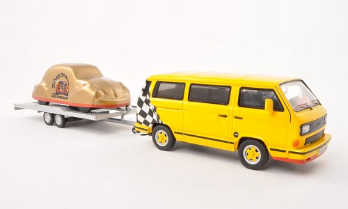 Модель 1:43 Volkswagen T3-b Bus с прицепом Volkswagen Beetle - yellow