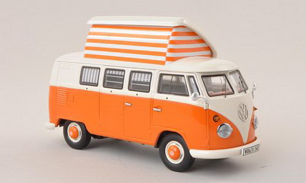 volkswagen t1 camping - orange/white (кемпер) 13875 Модель 1:43