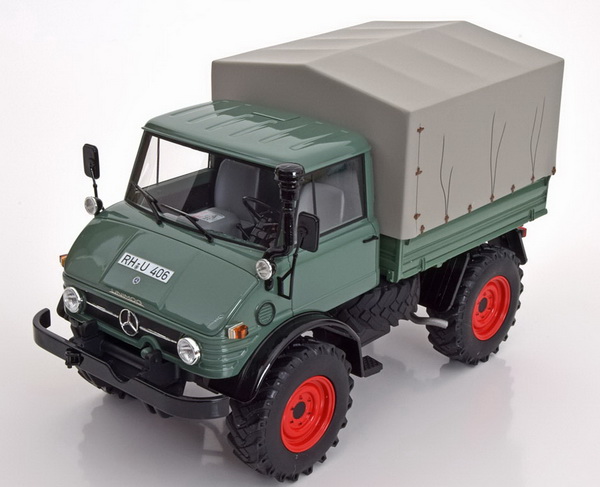 mercedes-benz unimog 406 flatbed-tarpaulin - green 30005 Модель 1:18