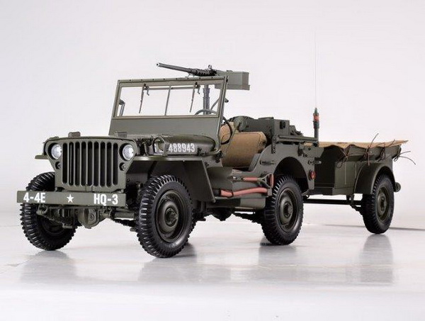 Модель 1:8 JEEP Willys USA с прицепом 1943 Olive Green