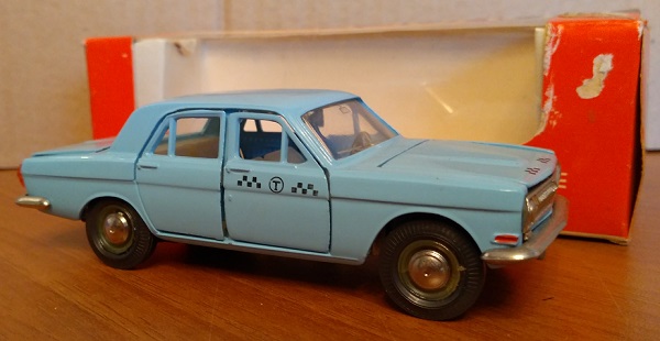 Автомобиль-24 Такси (голубой, номерной, донышко a14) A14B Модель 1:43