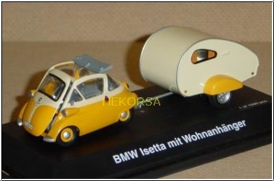 bmw isetta - mit wohnanhanger - beige/yellow 2095 Модель 1:43