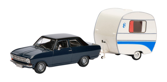 opel kadett b with Сamping trailer "knaus schwalbennest" 1965 blue/white 2947 Модель 1:43