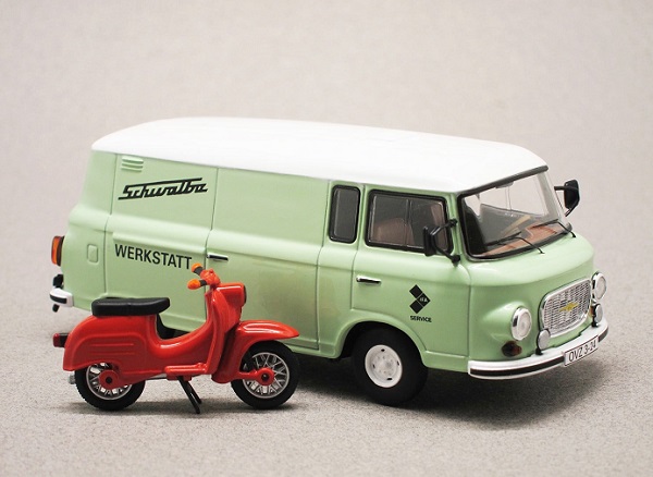 Модель 1:43 Barkas B 1000 Van with Piccolo Simson KR 51/1 Schwalbe 