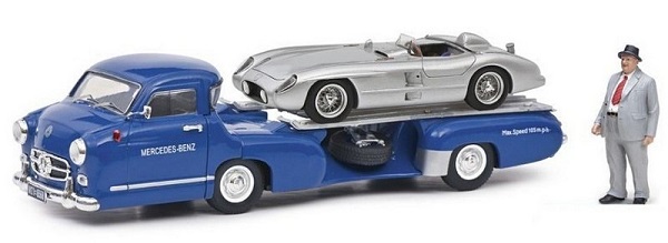 Модель 1:43 Mercedes-Benz «Blue Wonder» Racing Car Transporter + Mercedes-Benz 300 SLR (and figurine)