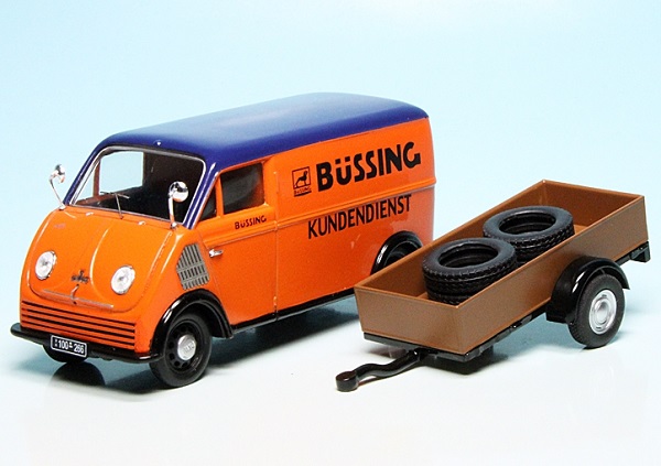 DKW Schnellaster Van with trailer and load "Büssing Kundendienst" orange/blue 450238900 Модель 1:43