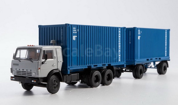 Модель 1:43 КамАЗ-53212 контейнеровоз с прицепом ГКБ-8350 - св.серый/синий