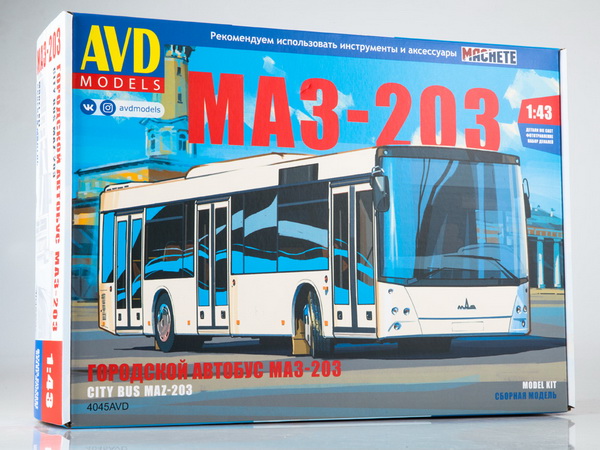 Модель 1:43 МАЗ-203 автобус городской (сборная модель KIT)